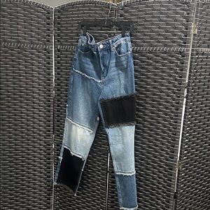 Rue21 Blue and Black Patchwork Straight Leg Jeans